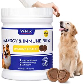 260 Bites Wellix Dog Allergy Chews & Immune Support, Anti Itch Dog Chews – Natural Ingredients Turmeric for Dogs & Fish Oil – for Puppy, Small Medium & Large Dogs