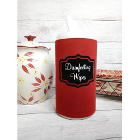 Handmade Disinfecting Wipe Cover Elegant Black Label and White Font (Small, Red)