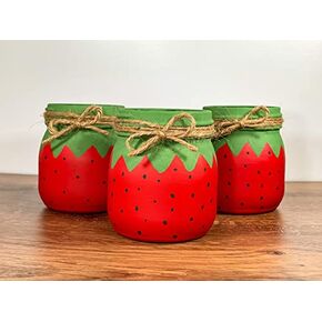 Strawberry Mason Jars/Strawberry Decor/Strawberry Painted Mason Jars