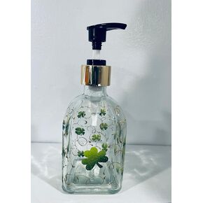 Hand Painted St Patricks Day Square 8 oz Soap Dispenser with Shamrocks