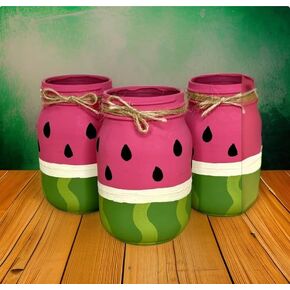 Watermelon Mason Jars/Watermelon Decor/Painted Mason Jars/Watermelon Jars