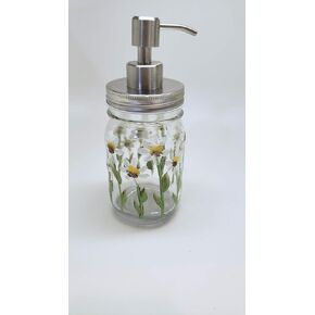 Hand painted Daisy Mason Jar Soap or Lotion Dispenser with stainless steel pump