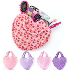 Gloveleya Plush Handbag Heart-shaped Hand Carrying Bag Pink with Printed Big Red Hearts, Soft Fabric,Perfect for Carrying in a Playful and Stylish Way,Compact Design 8-inch