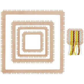 NBEADS 4Pcs 4 Sizes Wood Weaving Loom Kit, Square Knitting Loom Tools Notched Weaving Loom Basket for Adult Beginners Weaving and Weaving Lovers, 2/3/4/6 Inch