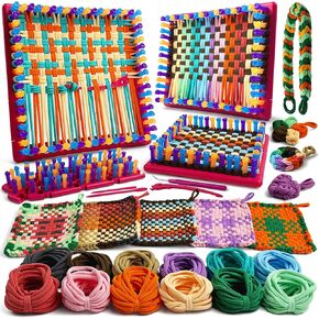 UCDRMA Weaving Loom for Kids Ages 6+yrs, Nostalgic Crafty Pot Holder Loom Kit Update Adjustable Loom Weaving Different Sizes Potholder, Beginners Loom Potholder Kit with 288 Loops in 12 Colors