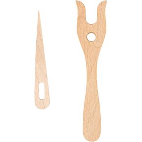 AUEAR, 2 Pack Weaving Tools, a Wooden Knitting Fork and Big Eye Needle Braider Craft Tools for DIY Knitted Crafts
