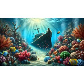 Undersea Shipwreck Aquarium Background Underwater World Coral Fish Tank Background 24x12 Inches PVC Glass Container Decoration with Tapes