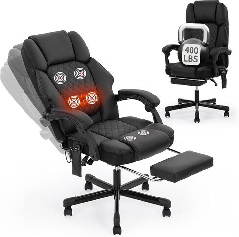 Massage Office Chair with Heat 6 Vibration Points,Big and Tall Office Chair 400 lbs,Leather High Back Executive Office Desk Chair with Footrest,Comfortable Ergonomic Reclining Managerial Chair, Black in Saudi Arabia