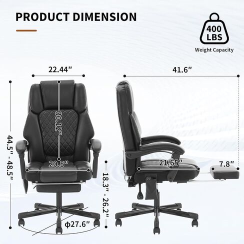 Massage Office Chair with Heat 6 Vibration Points,Big and Tall Office Chair 400 lbs,Leather High Back Executive Office Desk Chair with Footrest,Comfortable Ergonomic Reclining Managerial Chair, Black in Saudi Arabia