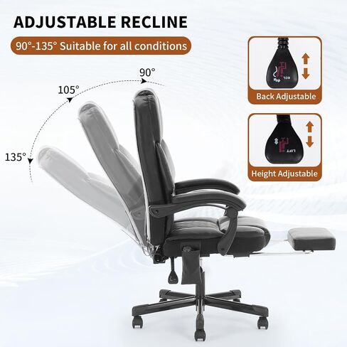 Massage Office Chair with Heat 6 Vibration Points,Big and Tall Office Chair 400 lbs,Leather High Back Executive Office Desk Chair with Footrest,Comfortable Ergonomic Reclining Managerial Chair, Black in Saudi Arabia