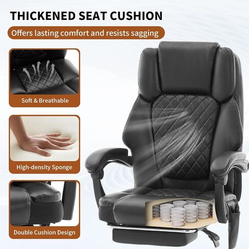 Massage Office Chair with Heat 6 Vibration Points,Big and Tall Office Chair 400 lbs,Leather High Back Executive Office Desk Chair with Footrest,Comfortable Ergonomic Reclining Managerial Chair, Black in Saudi Arabia