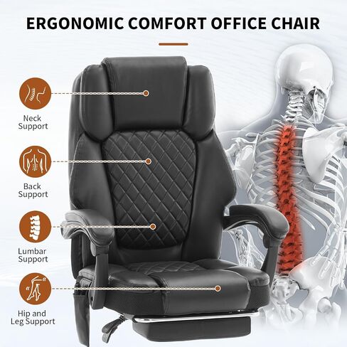 Massage Office Chair with Heat 6 Vibration Points,Big and Tall Office Chair 400 lbs,Leather High Back Executive Office Desk Chair with Footrest,Comfortable Ergonomic Reclining Managerial Chair, Black in Saudi Arabia