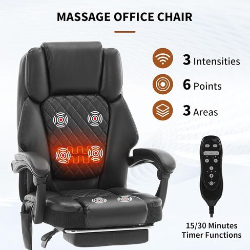 Massage Office Chair with Heat 6 Vibration Points,Big and Tall Office Chair 400 lbs,Leather High Back Executive Office Desk Chair with Footrest,Comfortable Ergonomic Reclining Managerial Chair, Black in Saudi Arabia