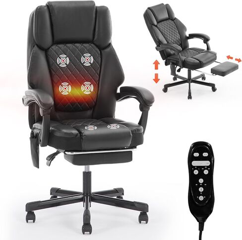 Massage Office Chair with Heat 6 Vibration Points,Big and Tall Office Chair 400 lbs,Leather High Back Executive Office Desk Chair with Footrest,Comfortable Ergonomic Reclining Managerial Chair, Black in Saudi Arabia