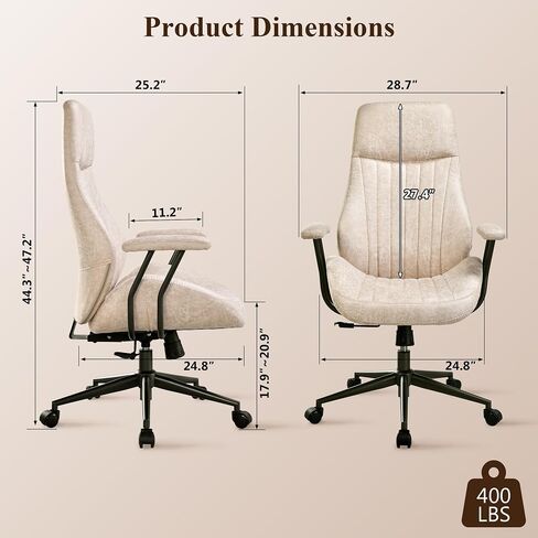 Mid Century Modren Office Chair,Mid Back Ergonomic Executive Chair with Lumbar Support, Computer Desk Swivel Task Chair with Wheels, Faux Lether Suede Fabric Home Chair, Brown in Saudi Arabia