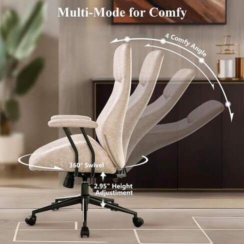 Mid Century Modren Office Chair,Mid Back Ergonomic Executive Chair with Lumbar Support, Computer Desk Swivel Task Chair with Wheels, Faux Lether Suede Fabric Home Chair, Brown in Saudi Arabia