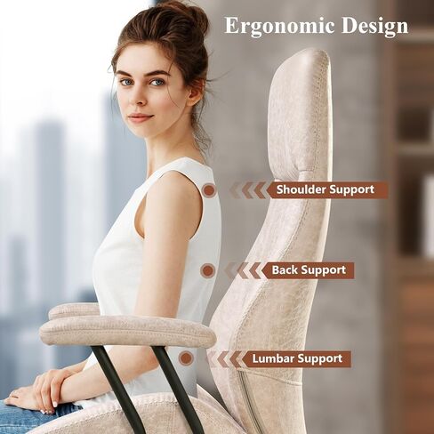 Mid Century Modren Office Chair,Mid Back Ergonomic Executive Chair with Lumbar Support, Computer Desk Swivel Task Chair with Wheels, Faux Lether Suede Fabric Home Chair, Brown in Saudi Arabia