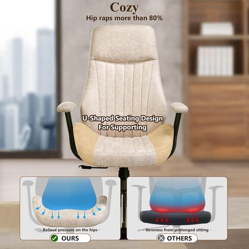 Mid Century Modren Office Chair,Mid Back Ergonomic Executive Chair with Lumbar Support, Computer Desk Swivel Task Chair with Wheels, Faux Lether Suede Fabric Home Chair, Brown in Saudi Arabia