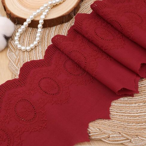 Eyelet Lace Trim 3 Yards Vintage Style Embroidery Cotton Lace Trim- 6 Color Options for Sewing Dresses,Costumes, Handkerchiefs, Home Decor (Burgundy) in Kuwait