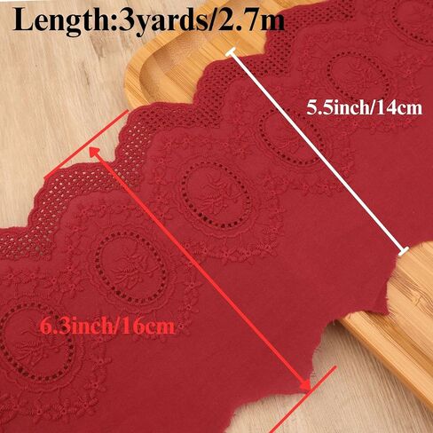 Eyelet Lace Trim 3 Yards Vintage Style Embroidery Cotton Lace Trim- 6 Color Options for Sewing Dresses,Costumes, Handkerchiefs, Home Decor (Burgundy) in Kuwait
