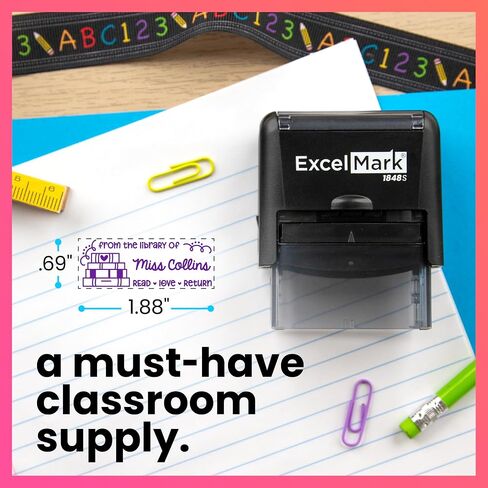ExcelMark Personalized Teacher Stamp - Teacher Book Stamp - Available in 11 Colors (Medium) in Kuwait
