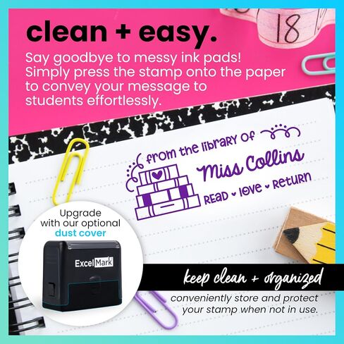 ExcelMark Personalized Teacher Stamp - Teacher Book Stamp - Available in 11 Colors (Medium) in Kuwait