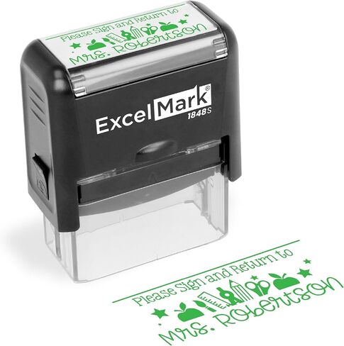 ExcelMark Personalized Teacher Stamp - Teacher Book Stamp - Available in 11 Colors (Medium) in Kuwait