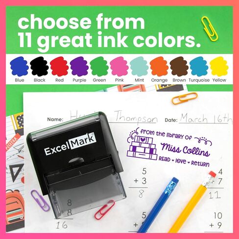 ExcelMark Personalized Teacher Stamp - Teacher Book Stamp - Available in 11 Colors (Medium) in Kuwait