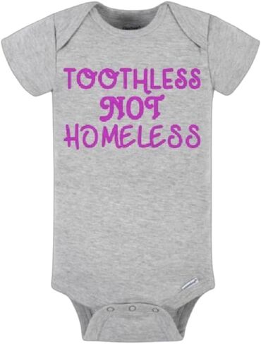 Real Housewives of Beverly Hills Baby Bodysuit - Toothless Not Homeless (3-6 Months, Gray/Pink Writing) in Kuwait