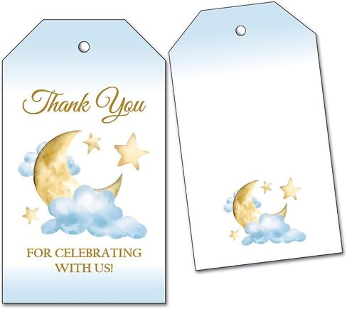 25 Moon and Stars Thank You Favor Tags for Birthday Party or Baby Shower Favors (Blue) in Saudi Arabia