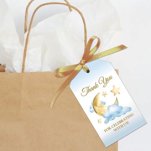 25 Moon and Stars Thank You Favor Tags for Birthday Party or Baby Shower Favors (Blue) in Saudi Arabia