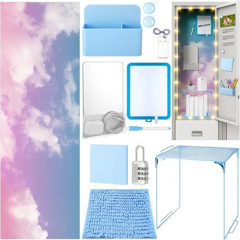 Colarr 19 PCS Locksories kit kit stuff to to schools stessions magnetic wallpaper chelf pencil حامل قلم رصاص مع علامة مرآة مرآة لزجة مغناطيس قفل الضوء اللاسلكي للطالب (الأزرق) in Kuwait