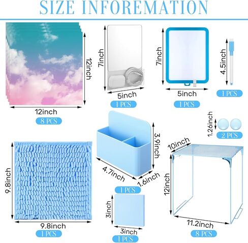 Colarr 19 PCS Locksories kit kit stuff to to schools stessions magnetic wallpaper chelf pencil حامل قلم رصاص مع علامة مرآة مرآة لزجة مغناطيس قفل الضوء اللاسلكي للطالب (الأزرق) in Kuwait