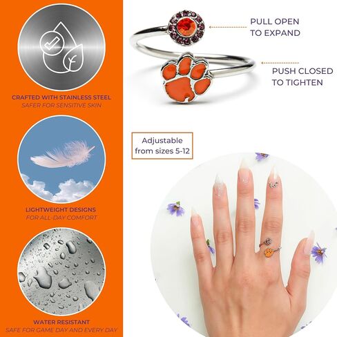 Stone Armory Clemson Gifts and Tigers Accessories for Women - Orange Clemson Paw Ring with Crystals - Hypoallergenic and Adjustable Sizes 5-12 - Clemson Tigers Gifts in Saudi Arabia
