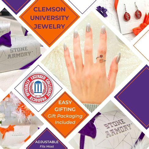 Stone Armory Clemson Gifts and Tigers Accessories for Women - Orange Clemson Paw Ring with Crystals - Hypoallergenic and Adjustable Sizes 5-12 - Clemson Tigers Gifts in Saudi Arabia