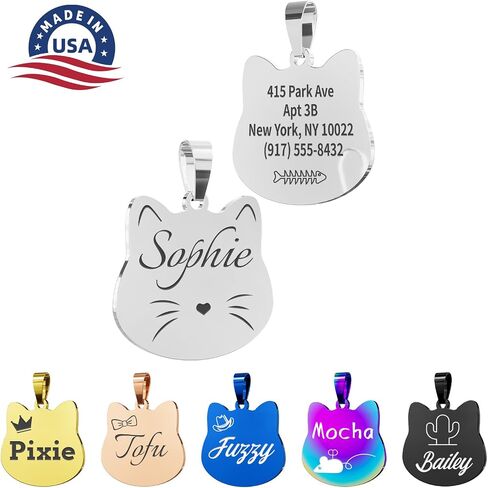 Cat Tags Personalized Small – Engraved Stainless Steel Pet ID Tag, Custom Name Tags Suitable for Small Dogs (Silver, Cat-Regular Size) in Saudi Arabia