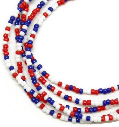 Red White and Blue Seed Bead Necklace, Thin 1.5mm Single Strand in Saudi Arabia