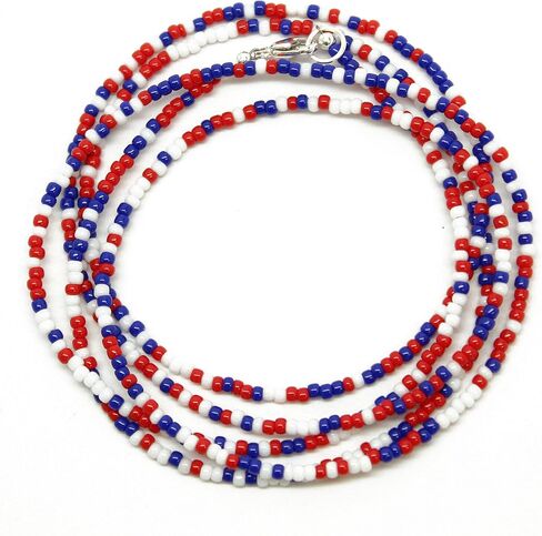 Red White and Blue Seed Bead Necklace, Thin 1.5mm Single Strand in Saudi Arabia