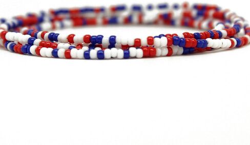 Red White and Blue Seed Bead Necklace, Thin 1.5mm Single Strand in Saudi Arabia