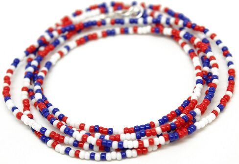 Red White and Blue Seed Bead Necklace, Thin 1.5mm Single Strand in Saudi Arabia