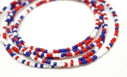 Red White and Blue Seed Bead Necklace, Thin 1.5mm Single Strand in Saudi Arabia