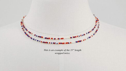 Red White and Blue Seed Bead Necklace, Thin 1.5mm Single Strand in Saudi Arabia