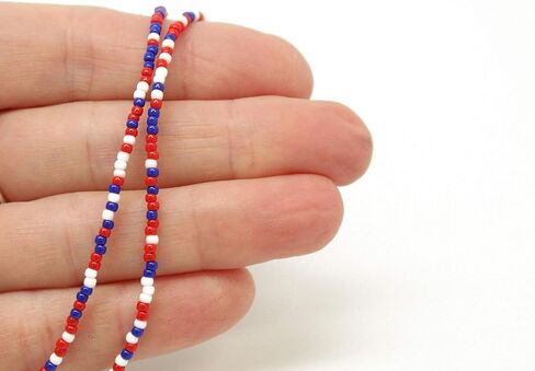 Red White and Blue Seed Bead Necklace, Thin 1.5mm Single Strand in Saudi Arabia