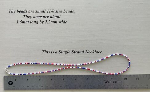 Red White and Blue Seed Bead Necklace, Thin 1.5mm Single Strand in Saudi Arabia