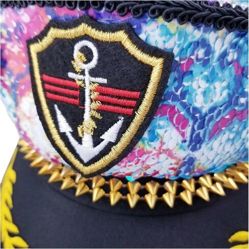 Captain Hat Sequin Fabric, Adult size, Reversible Fabric,Festival Hat, Desert Hearts,Burning Man Hat, Playa,Pool Party, Deluxe, Mermaid Fabric (Kaleidoscope/Blue Iridecent) in Saudi Arabia