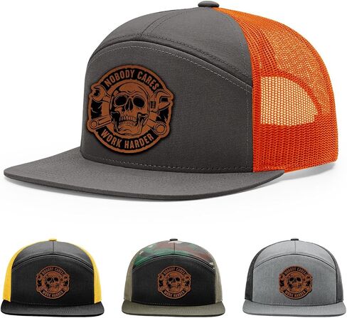 Nobody Cares Work Harder Hat, 168 Style Trucker Leather Patch Hat for Men & Women, 7 Panel Baseball Cap with Snapback Enclosure in Saudi Arabia