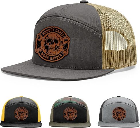 Nobody Cares Work Harder Hat, 168 Style Trucker Leather Patch Hat for Men & Women, 7 Panel Baseball Cap with Snapback Enclosure in Saudi Arabia