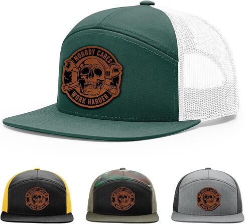 Nobody Cares Work Harder Hat, 168 Style Trucker Leather Patch Hat for Men & Women, 7 Panel Baseball Cap with Snapback Enclosure in Saudi Arabia