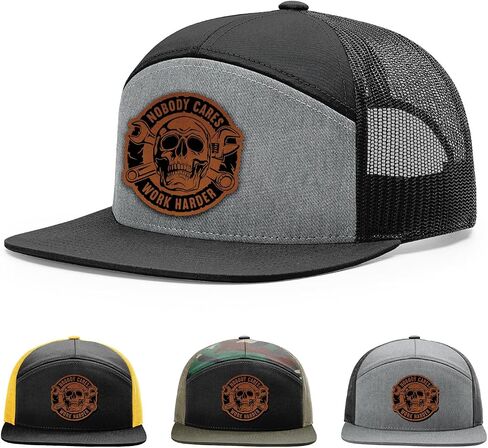 Nobody Cares Work Harder Hat, 168 Style Trucker Leather Patch Hat for Men & Women, 7 Panel Baseball Cap with Snapback Enclosure in Saudi Arabia