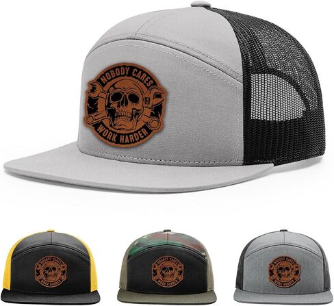 Nobody Cares Work Harder Hat, 168 Style Trucker Leather Patch Hat for Men & Women, 7 Panel Baseball Cap with Snapback Enclosure in Saudi Arabia